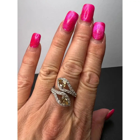 Yellow Beryl and Zircon Sterling Silver Bypass Ring size 9 - Picture 3 of 9